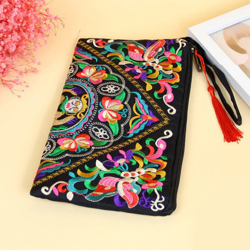 Buddha Stones Dragon Butterfly Cosmos Flower Embroidery Wallet Shopping Purse Purse BS 9