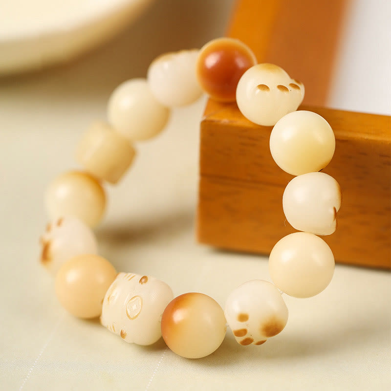 Buddha Stones Natural Bodhi Seed Sandalwood Lucky Cute Cat Head Paw Claw Peace Bracelet Bracelet BS 16