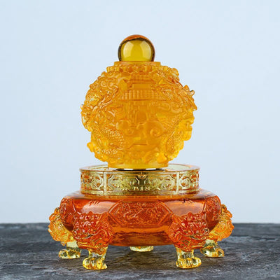Buddha Stones Feng Shui Auspicious Dragon Handmade Liuli Crystal Rotatable Art Piece Luck Home Office Decoration Decorations BS Gold