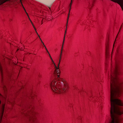 Buddha Stones Cinnabar Yin Yang Bagua Blessing Necklace Pendant Necklaces & Pendants BS 4