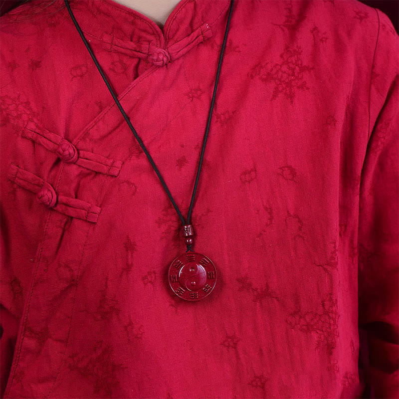 Buddha Stones Cinnabar Yin Yang Bagua Blessing Necklace Pendant Necklaces & Pendants BS 4