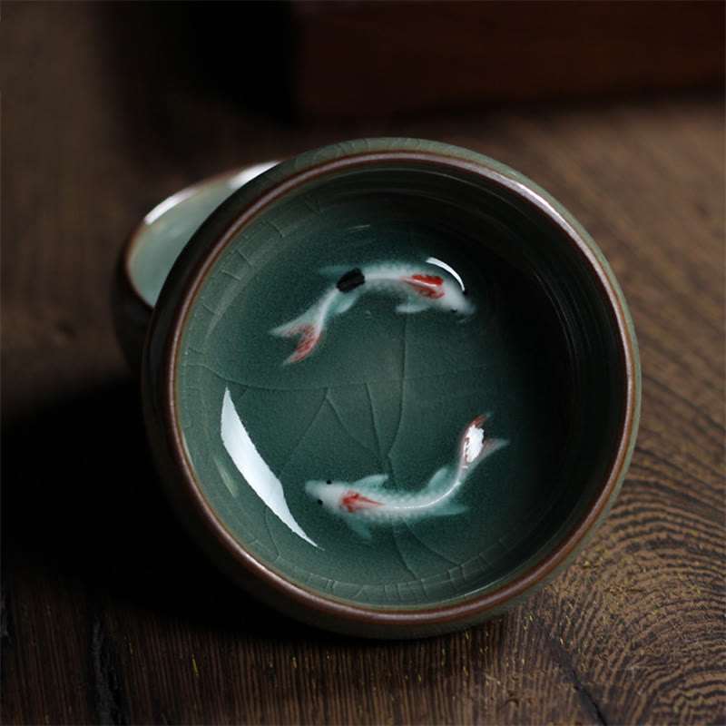 Buddha Stones Colorful Koi Fish Ceramic Teacup Kung Fu Tea Cup Bowl Cup BS 1