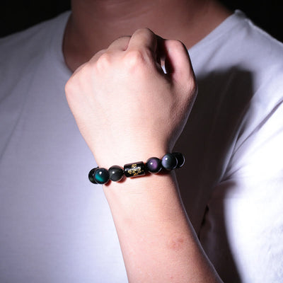 Bracelet de transformation positive en obsidienne arc-en-ciel naturelle Foviel