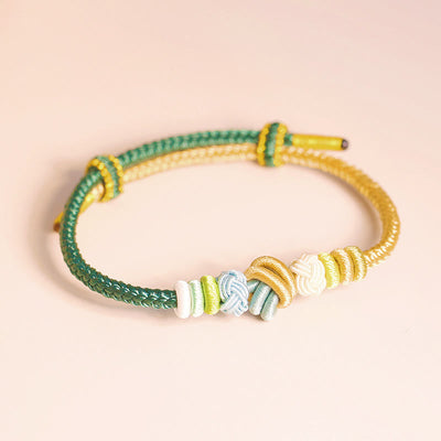 Buddha Stones Two-Color Rope Handcrafted Eight Thread Peace Knot Luck Connection Bracelet Bracelet BS Green&Gold 15-17cm