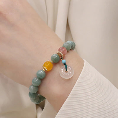 Buddha Stones Cyan Jade Lotus Pumpkin Wish Peace Buckle Amethyst Crystal Healing Bracelet Bracelet BS Peace Buckle