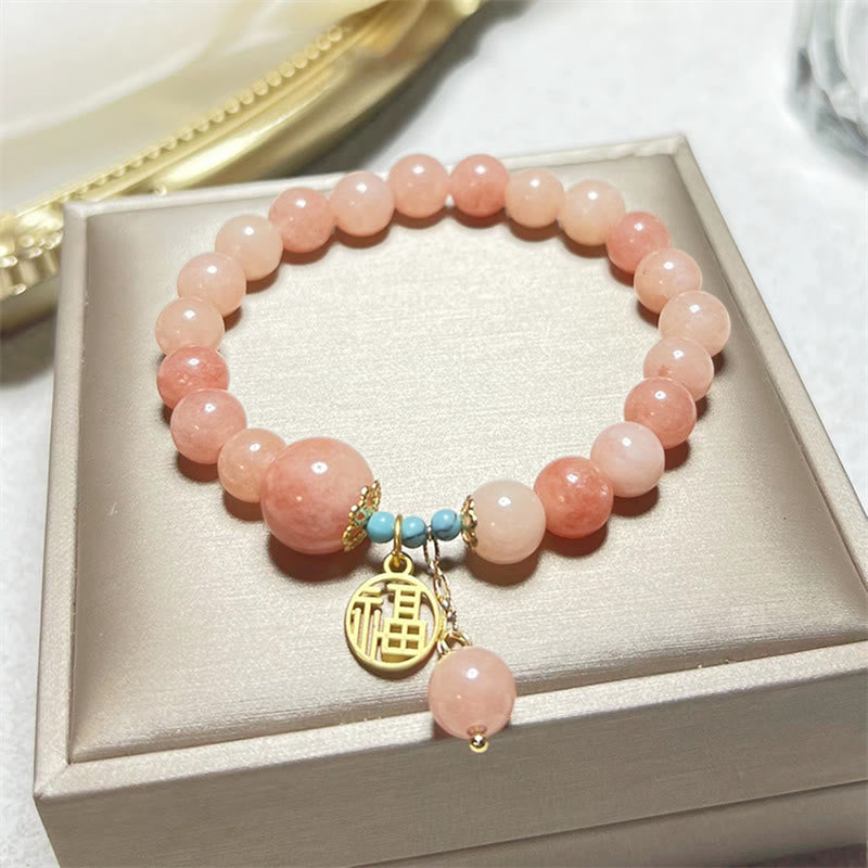 Buddha Stones Natural Orange Stone Turquoise Fu Character Charm Luck Fortune Bracelet Bracelet BS 1