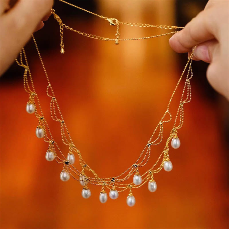 Buddha Stones Vintage 14K Gold Plated Pearl Bead Healing Multilayer Necklace Pendant Necklaces & Pendants BS 1