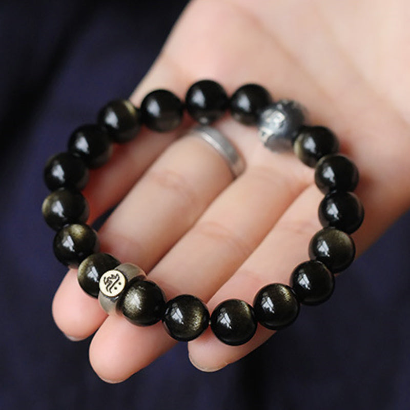 Buddha Stones Chinese Zodiac Obsidian Purification Bracelet - image 5