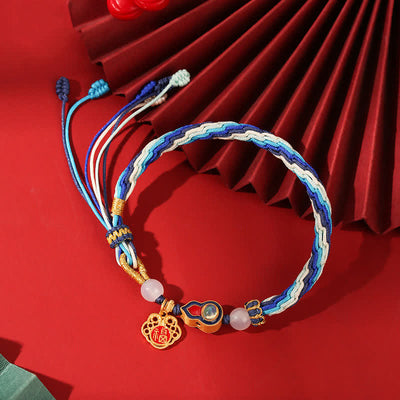 Buddha Stones 925 Sterling Silver Handmade Gourd Blessing String Reincarnation Knot Bracelet Bracelet BS 1