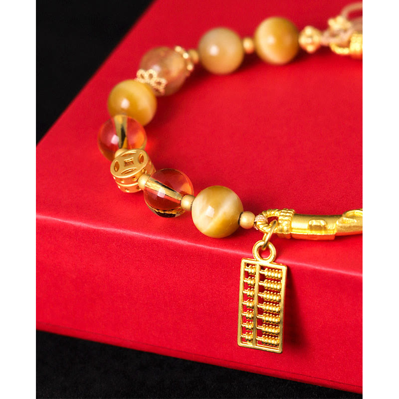 Buddha Stones Natural Tiger Eye Citrine Abacus Charm Protection Bracelet Bracelet BS 8