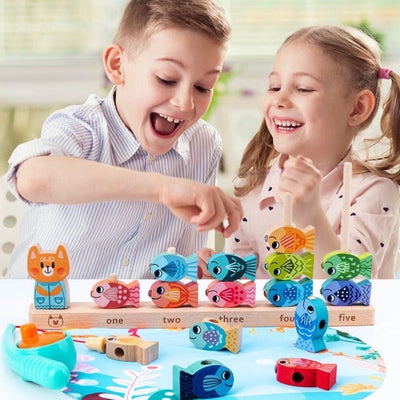 Jeu de pêche et de comptage magnétique en bois - Jouets mathématiques