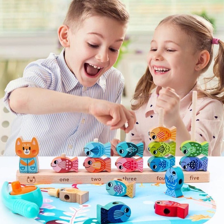 Jeu de pêche et de comptage magnétique en bois - Jouets mathématiques