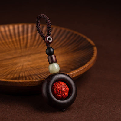 Foviel Tibet Om Mani Padme Hum PiXiu Copper Coin Small Leaf Red Sandalwood Cinnabar Protection Key Chain