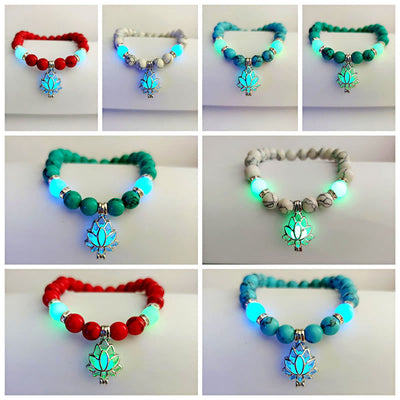 Buddha Stones Tibetan Turquoise Glowstone Luminous Bead Lotus Protection Bracelet Bracelet BS 35
