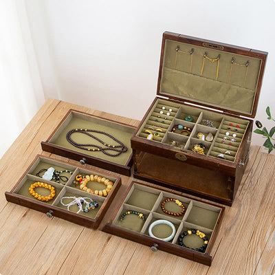 Buddha Stones Retro Solid Wood Jewelry Box Four-Layer Wooden Jewelry Storage Box Jewelry Box BS 3