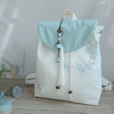 Buddha Stones Handmade Embroidered Large Capacity Canvas Backpack Backpack BS 39