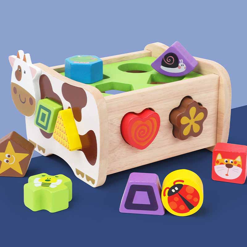 Fidtoy Wooden Shape Sorting Car Montessori Toy for Toddlers