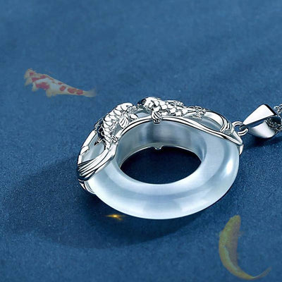 Buddha Stones "Wishing Luck and Prosperity" White Jade Koi Fish Necklace Includes Gift Message Card - image 8