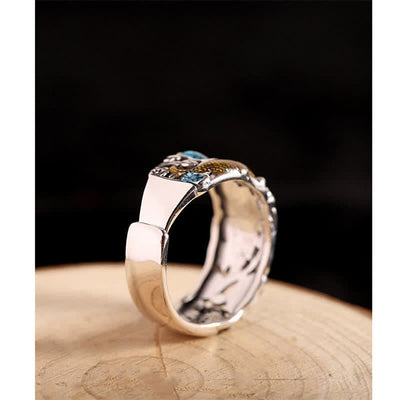 Bague Foviel en argent sterling 925 motif lotus et poisson koï, symbole d'éveil