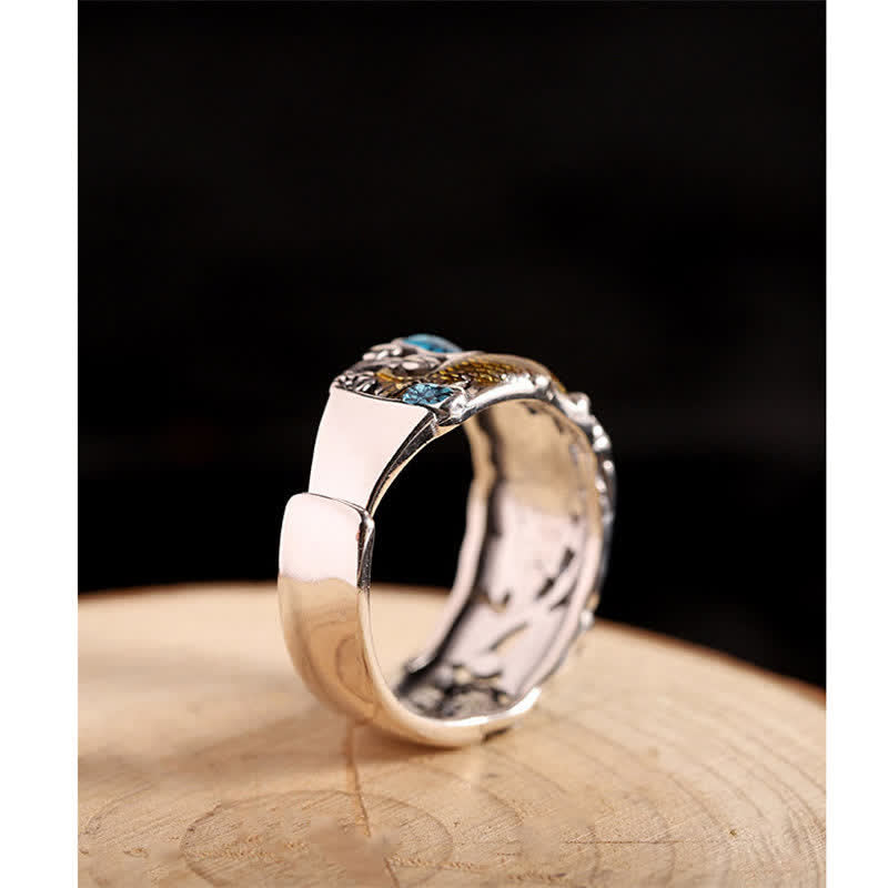 Bague Foviel en argent sterling 925 motif lotus et poisson koï, symbole d'éveil