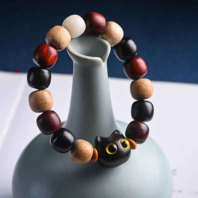 Foviel Kleine Blatt rot Sandelholz Ebenholz Holz niedlich Katze Gravur Schutz Armband