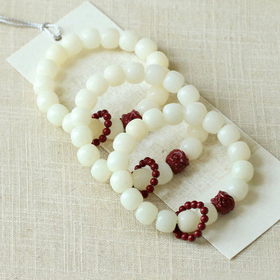 Buddha Stones Natural Bodhi Seed Cinnabar Dancing Lion Charm Wisdom Harmony Wrist Mala Wrist Mala BS 5