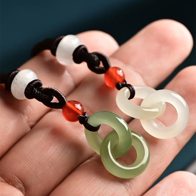 Buddha Stones Natural Hetian Cyan Jade White Jade Double Peace Buckle Success Necklace Pendant Necklaces & Pendants BS 9