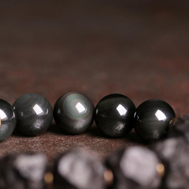 Buddha Stones Black Obsidian Ebony Wood Copper Strength Couple Bracelet - image 7