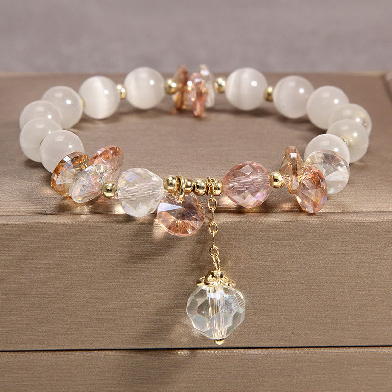 Buddha Stones Cat's Eye Pink Crystal Peace Charm Bracelet Bracelet BS Cat's Eye