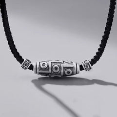 Buddha Stones 999 Sterling Silver Nine-Eye Dzi Bead Pattern Protection Rope Necklace Pendant Necklaces & Pendants BS 999 Sterling Silver&Rope