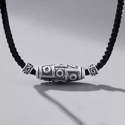 Buddha Stones 999 Sterling Silver Nine-Eye Dzi Bead Pattern Protection Rope Necklace Pendant Necklaces & Pendants BS 999 Sterling Silver&Rope