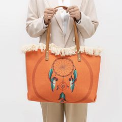 Buddha Stones Large Capacity Dreamcatcher Mandala Tassel Canvas Tote Shoulder Bag Shoulder Bag BS Dreamcatcher 50*10*30cm