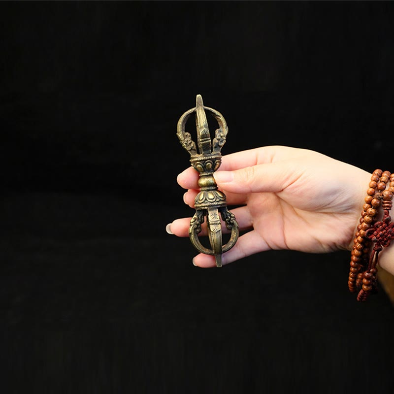 Buddha Stones Handmade Nepal Five Prong Three Prong Vajra Dorje Strength Copper Decoration Dorje BS 7