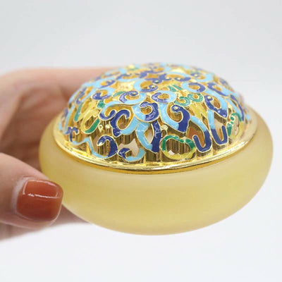 Buddha Stones Lotus Liuli Crystal Healing Meditation Incense Burner Incense Burner BS Yellow 7.8*4.5cm