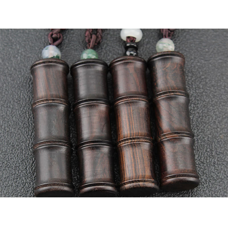 Buddha Stones Ebony Wood Bamboo Pattern Ghau Prayer Box Peace Necklace Pendant Necklaces & Pendants BS 13