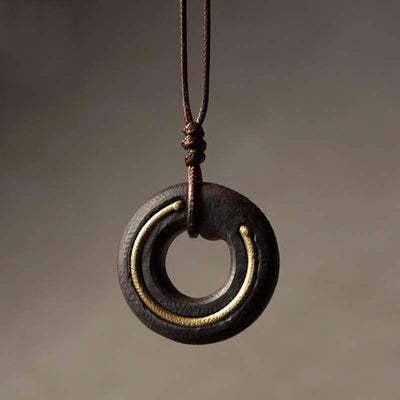 Buddha Stones Zen Circle Ebony Wood Peace Calm Necklace Pendant Necklaces & Pendants BS Ebony Wood