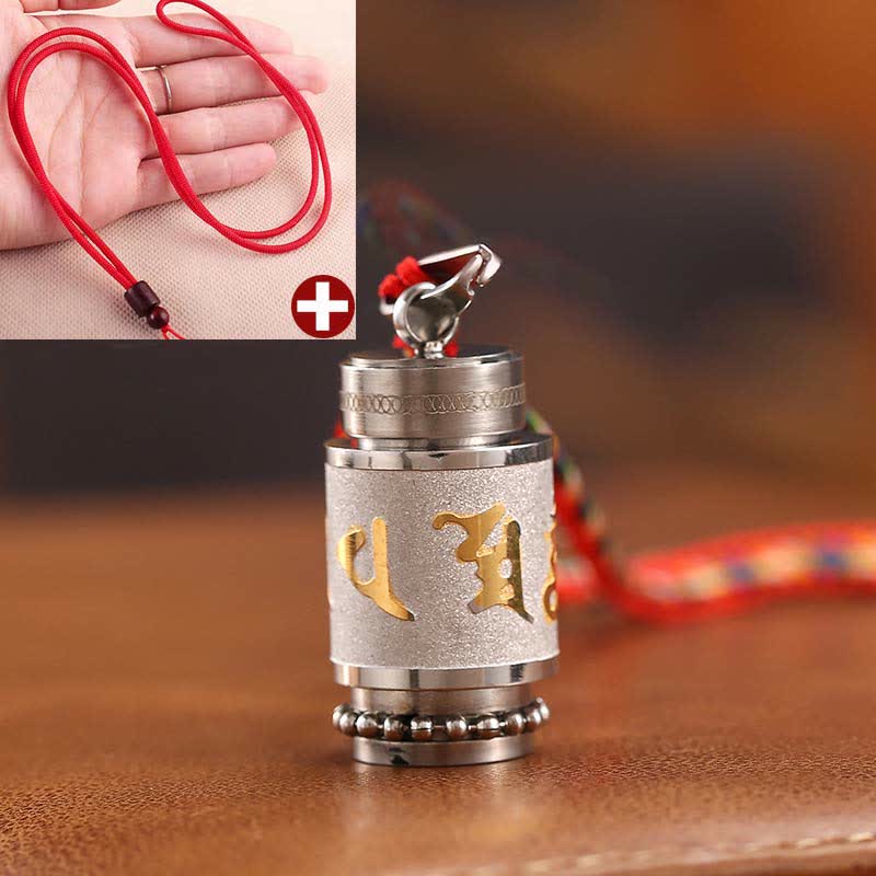 Buddha Stones Tibet Om Mani Padme Hum Shurangama Mantra Titanium Steel Wisdom Amulet Necklace Pendant Necklaces & Pendants BS 1.4*2.4cm Silver Red String