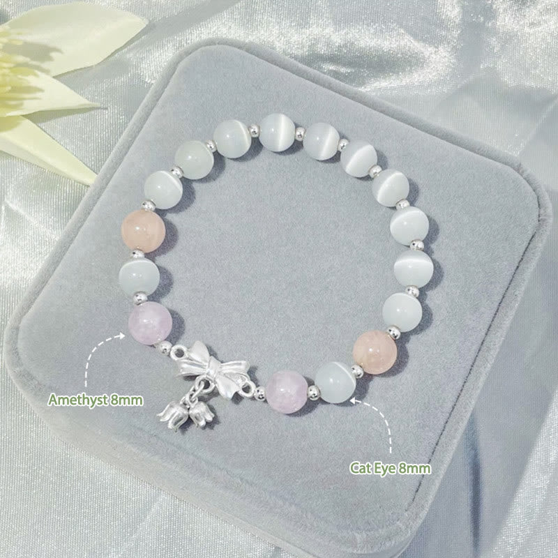 Buddha Stones Cat's Eye Lavender Amethyst Rosette Charm Bracelet Bracelet BS 4