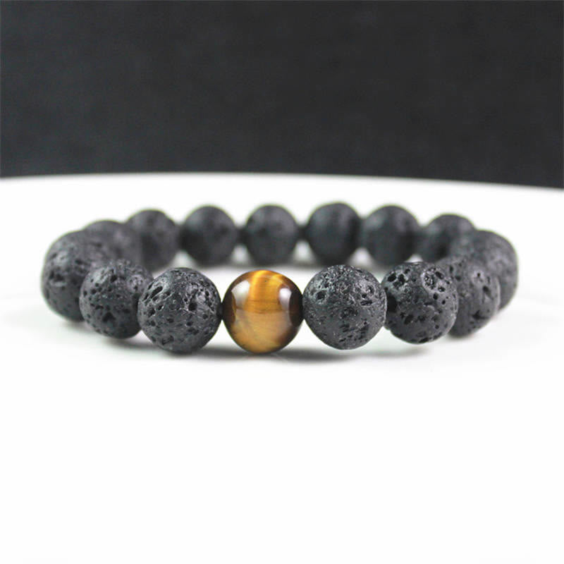 Buddha Stones Lava Rock Tiger Eye Stone Peace Healing Bracelet Bracelet BS 1