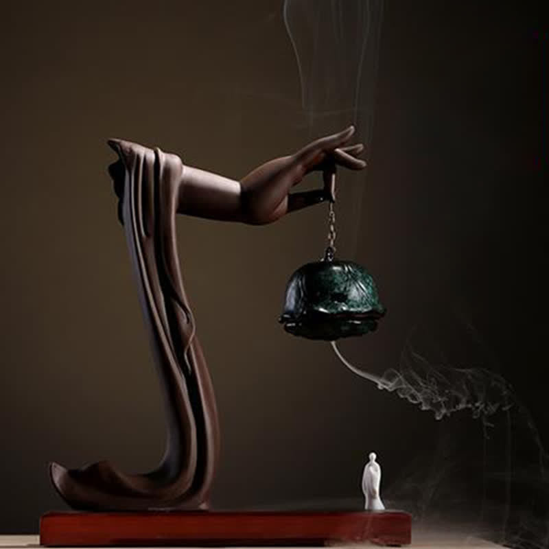Buddha Stones Tibetan Lotus Blessing Ceramic Incense Burner Decoration Incense Burner BS Dark Green