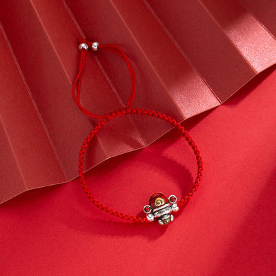Buddha Stones God of Wealth Handmade Thread Luck Strength Braid Bracelet Bracelet BS Red Rope(Bracelet Size 14-24cm)