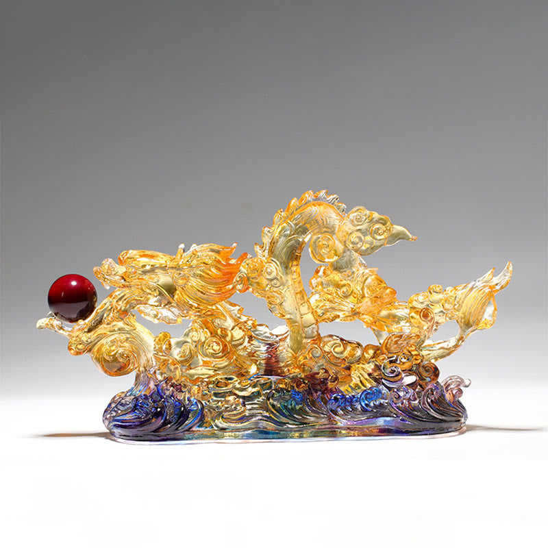 Buddha Stones Handmade Dragon Liuli Crystal Art Piece Protection Strength Home Office Decoration Decorations BS 4