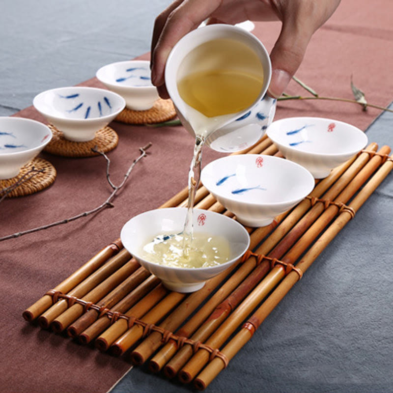 Buddha Stones Jingdezhen Blue and White Porcelain Koi Fish Ceramic Teacup Kung Fu Tea Cups Cup BS 13