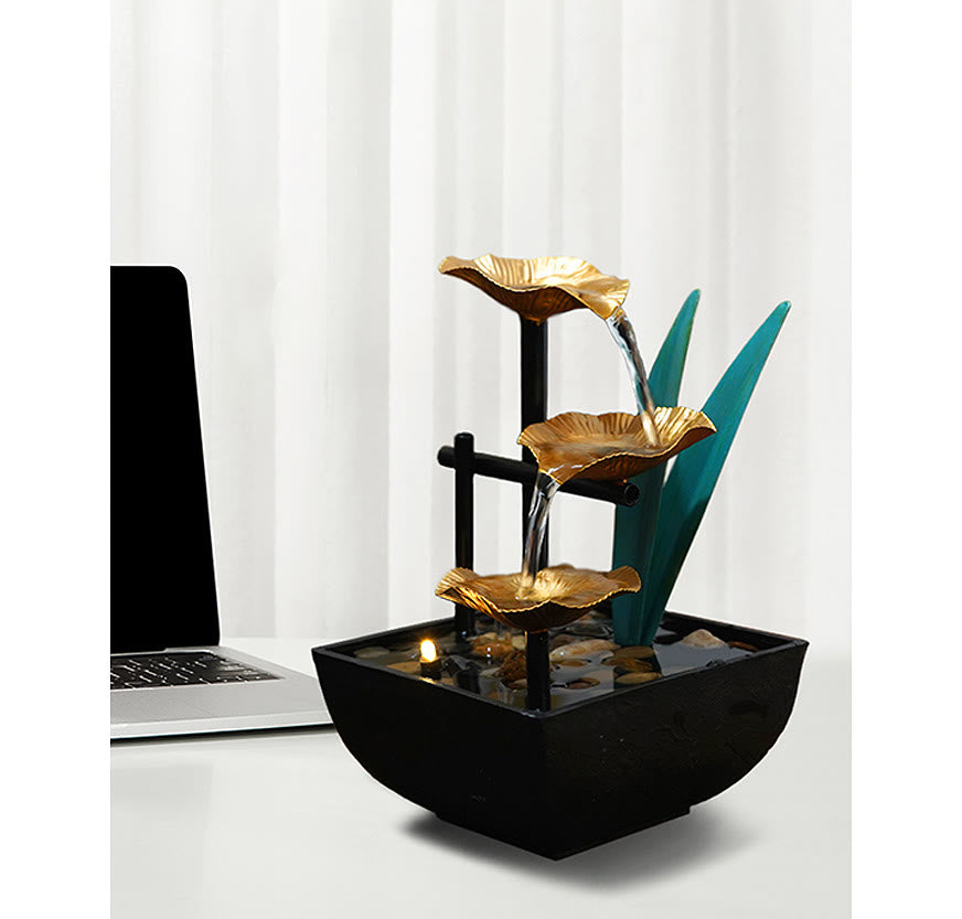 Buddha Stones Three Layers Waterfall Fountain Tabletop Lotus Ornaments With River Rocks Desktop Decoration Decorations BS 12