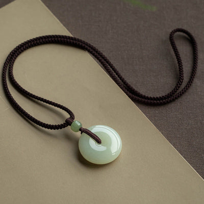 Buddha Stones Natural Round Jade Peace Buckle Luck Prosperity Necklace Pendant Necklaces & Pendants BS 6