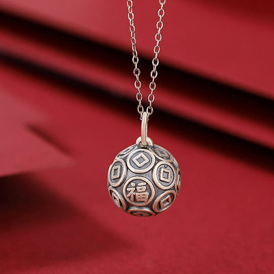 Buddha Stones 990 Sterling Silver Fu Character Copper Coin Luck Fortune Chain Necklace Pendant Necklaces & Pendants BS 1