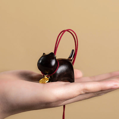Buddha Stones Ebony Wood Green Sandalwood Lucky Cat Fu Character Lucky Fortune Bell Balance Car Hanging Decoration Car Hanging Decoration BS 3