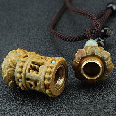 Buddha Stones Tibet Green Sandalwood Rosewood Om Mani Padme Hum Lotus Positive Soothing Necklace Pendant Necklaces & Pendants BS 6