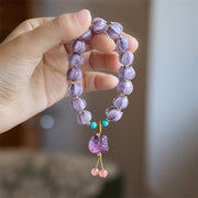 Bracelet d'éveil Foviel avec perle en verre Liuli, motif lotus, fluorite, fruit d'ivoire et breloque lion dansant