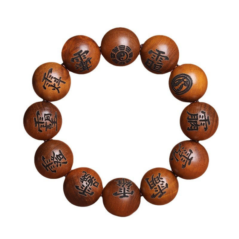 Buddha Stones Lightning Struck Jujube Wood Yin Yang Bagua Taoist Taboo Characters Engraved Protection Bracelet Bracelet BS 12